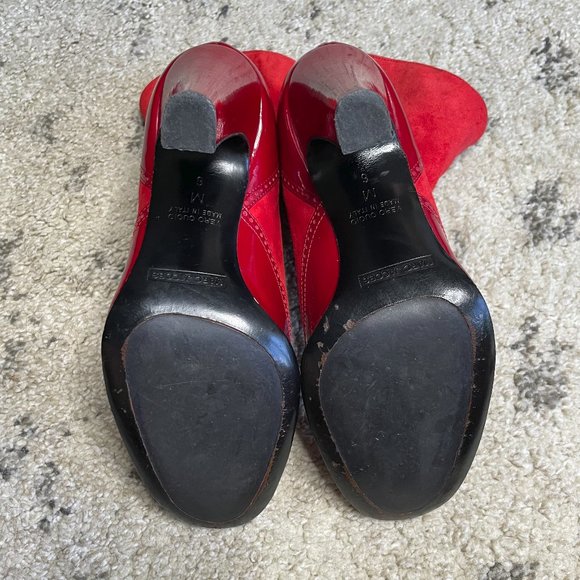 Marc Jacobs Red Patent Leather and Suede Bootie with Leopard Fur Lining size 6 - Picture 5 of 11